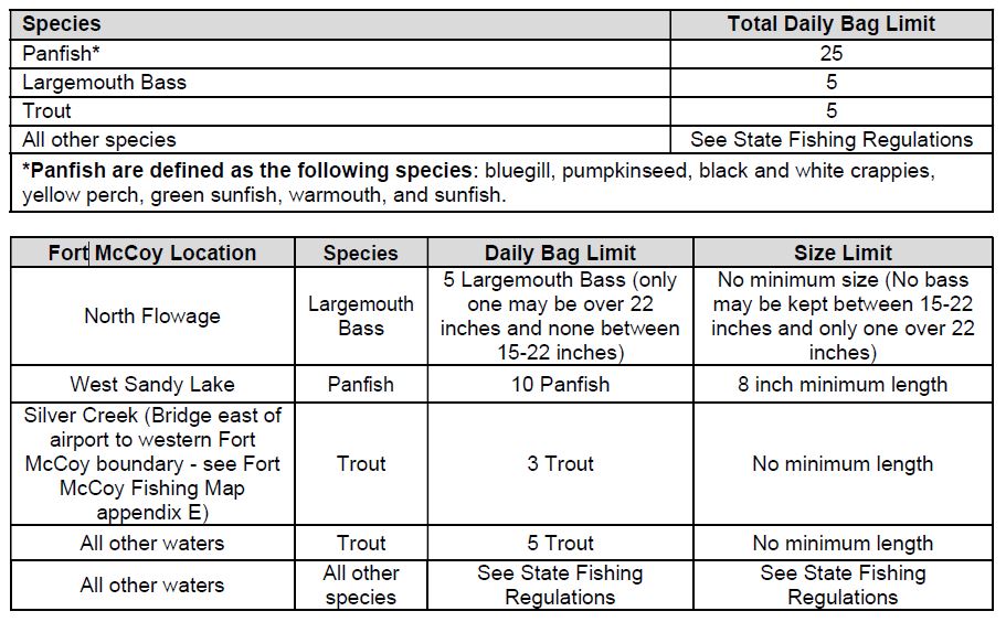 Fishing Seasons on Fort McCoy Fort McCoy iSportsman